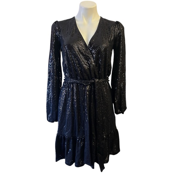 Michael Kors Mirror Dot Matte-Jersey Crossover Mini Dress long sleeve belted - Picture 4 of 11